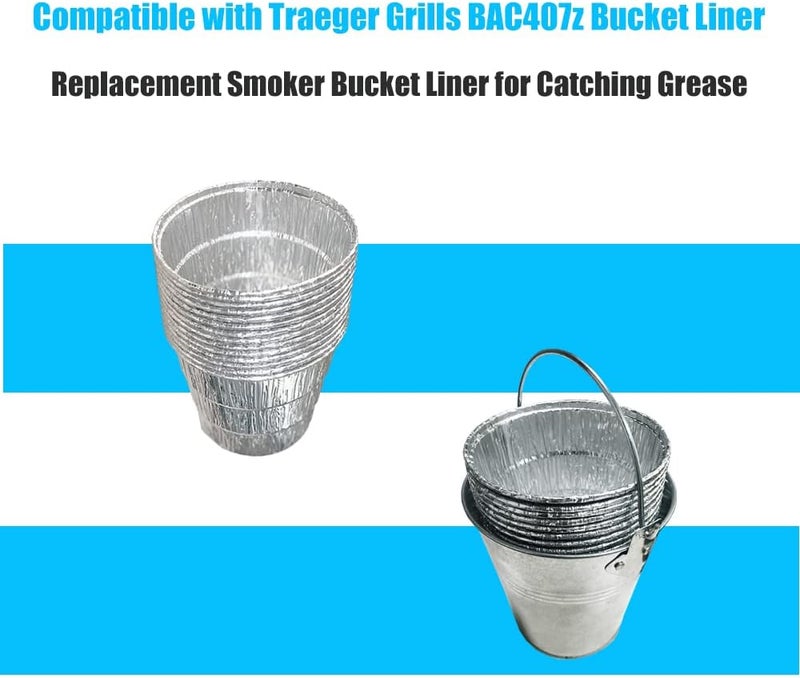DONSIQIZZ 40 عبوة بطانة دلو الشحوم لسلسلة Traeger Pro 575/780، 20/22/34، Ironwood 650/885، Z Grills، Grills Green Mountain (GMG)، صينية تصريف الشواء لـ Traeger BAC407z من الألمنيوم القابل للتصرف. - Image 4